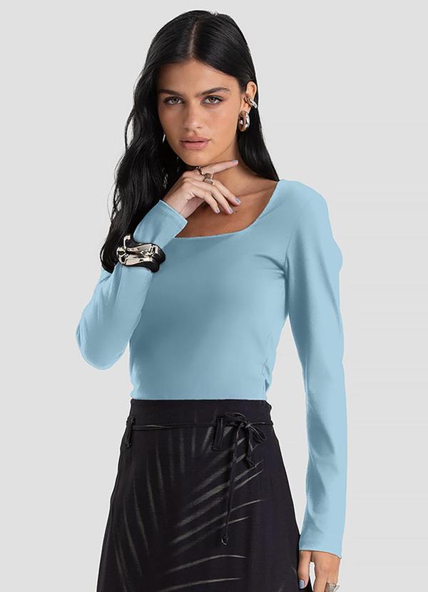 Blusa Feminino Cotton Manga Longa Azul
