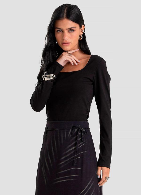 Blusa Feminino Cotton Manga Longa Preto
