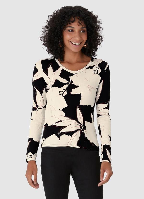 Vista 2 Blusa Floral em Malha Preto Malwee Malwee