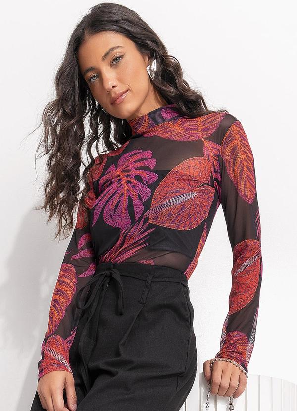 Blusa Folhagem Bordada em Tule
