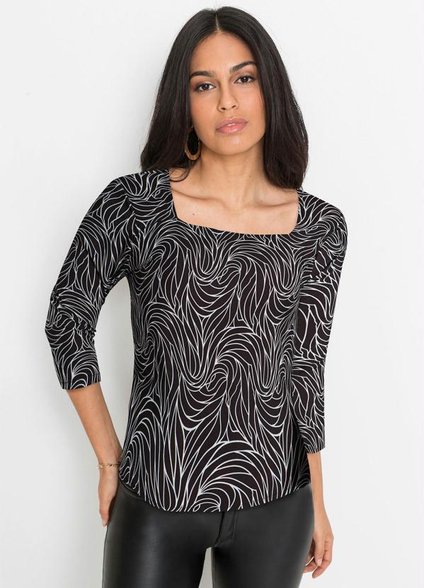 Blusa Folhas Abstrato em Crepe Plano