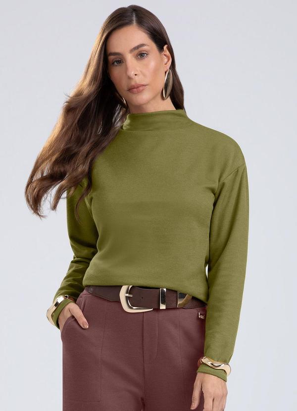 Blusa Gola Alta em Tecido Texturizado Verde