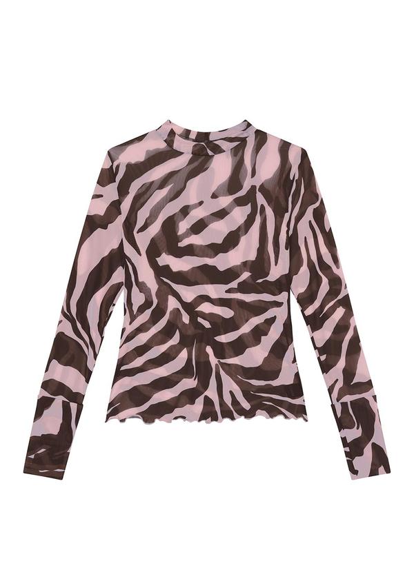 Blusa Justa Animal Print em Tule Rosa