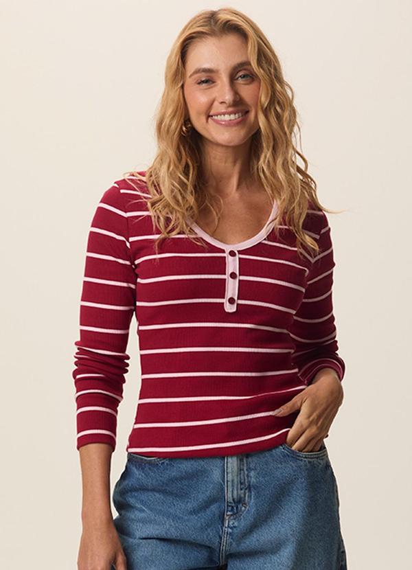 Blusa Justa em Ribana Listrada Bordô