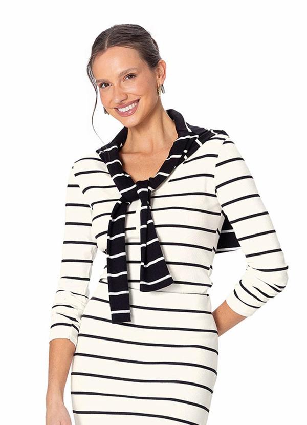 Blusa Justa em Ribana Listrada Off White