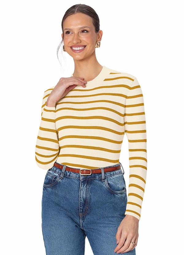 Blusa Justa em Tricô Listrado Amarelo