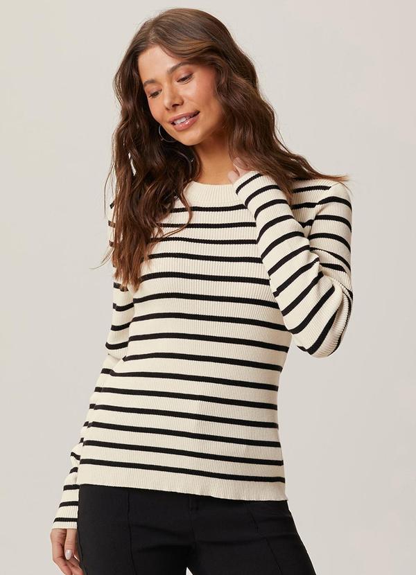 Blusa Justa em Tricô Listrado Preto