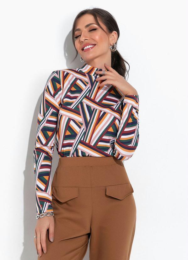 Blusa Listras Mostarda com Gola no Decote