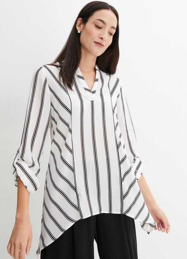 Blusa Listras P&B em Crepe Plano