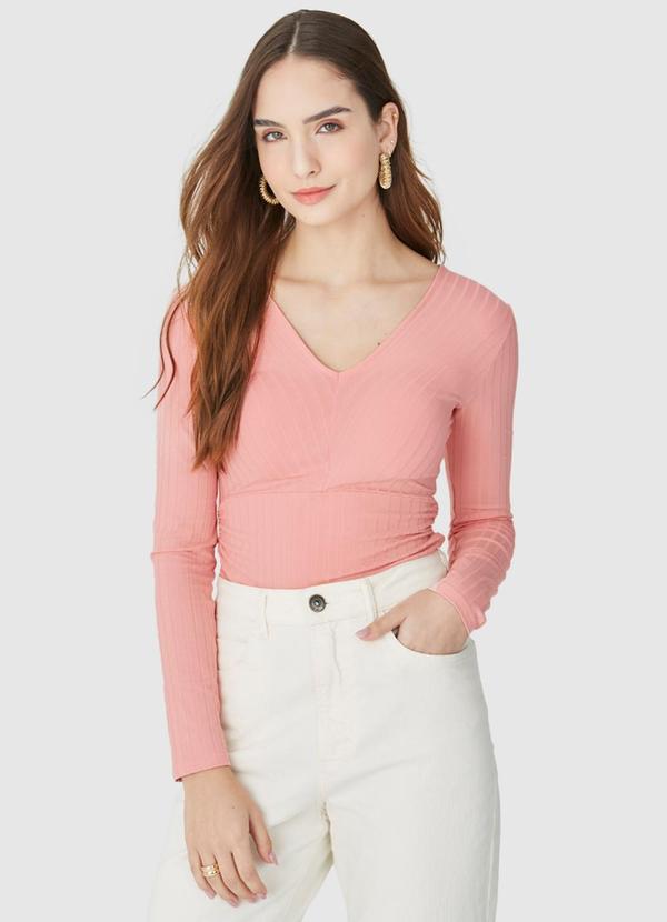 Blusa Long Cropped Canelada Rosa