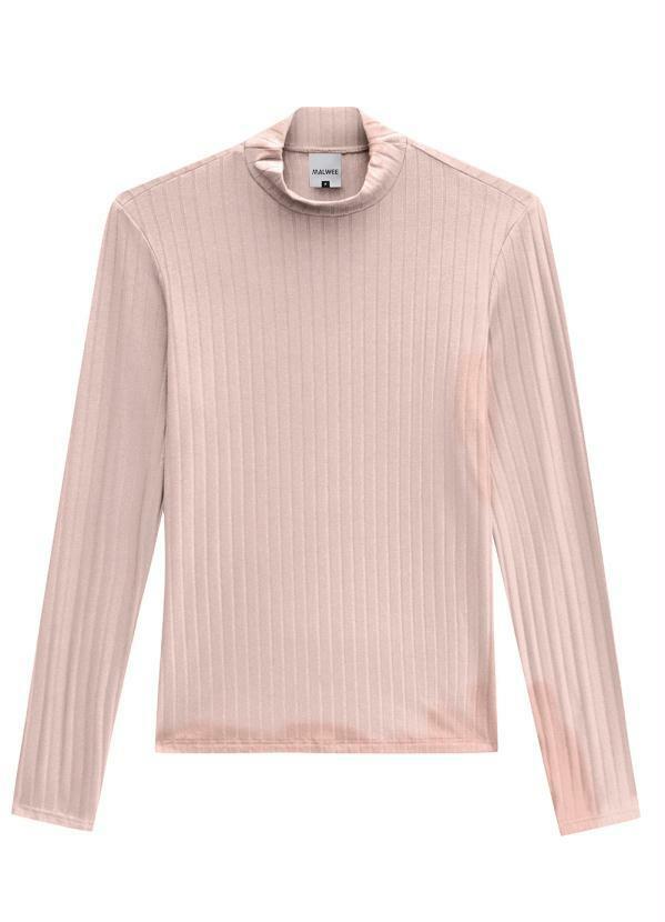 Vista 2 Blusa Malha Canelada Gola Alta Rosa Malwee Malwee