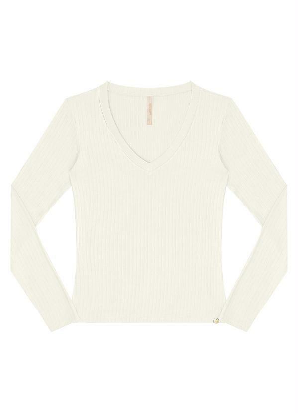 Vista 2 Blusa Malha Canelado Tracy Branco Off White Lunender Lunender