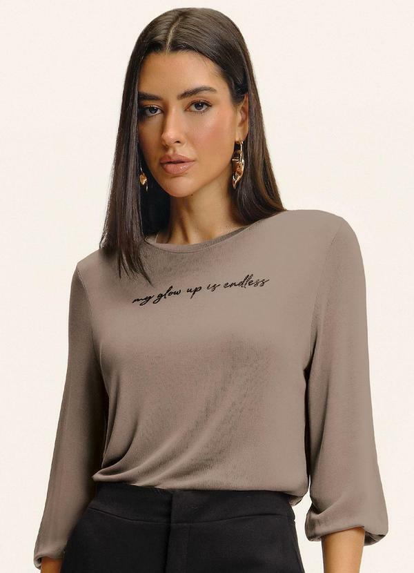 Blusa Manga 3/4 Bufante Visco Marrom