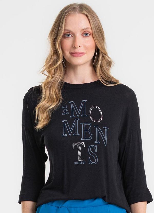 Blusa Manga 3/4 em Visco Tricot Preto