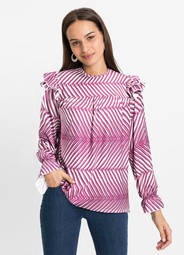 Blusa Manga Bufante Listras Roxas