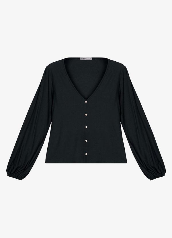 Blusa Manga Longa Bufante Viscose Preto