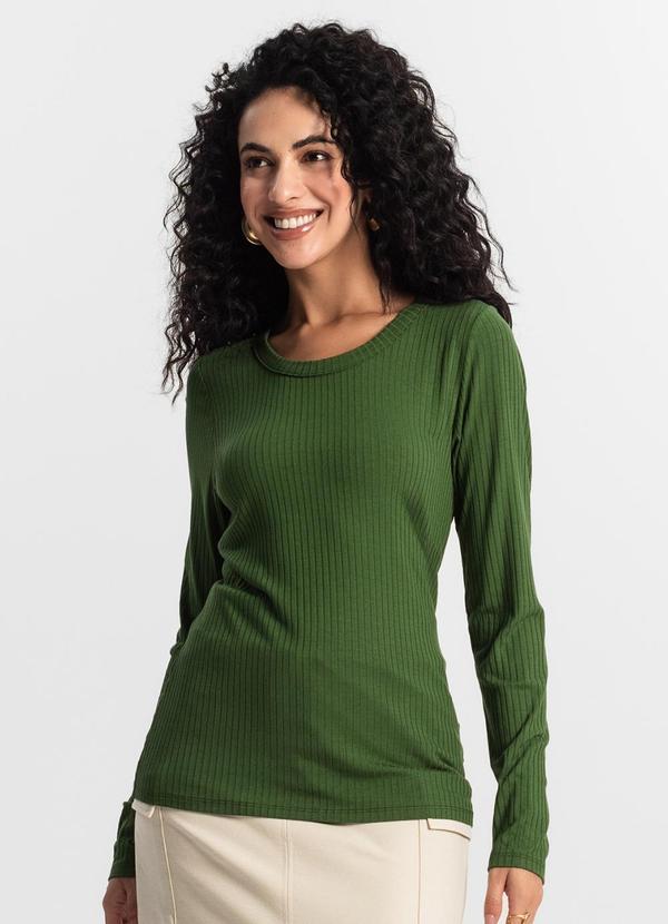 Blusa Manga Longa Canelada Verde