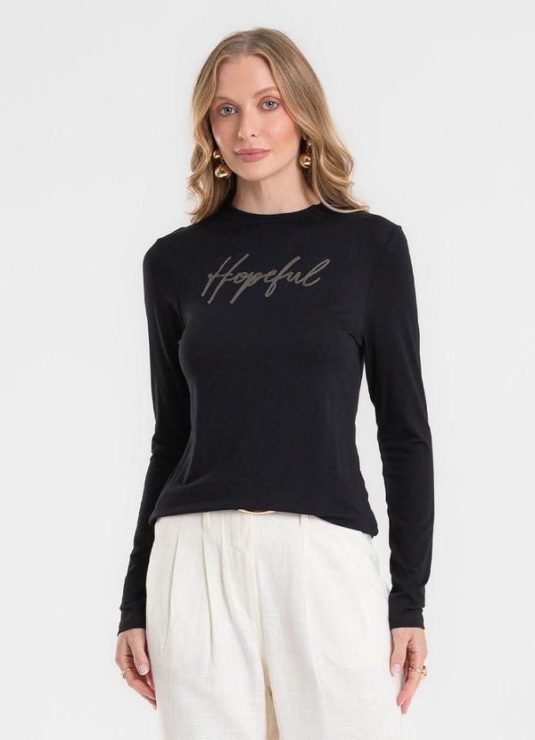 Blusa Manga Longa com Bordado Preto