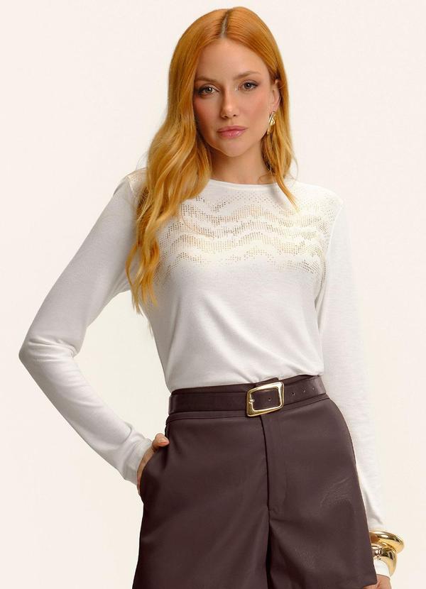 Blusa Manga Longa com Estampa Bege