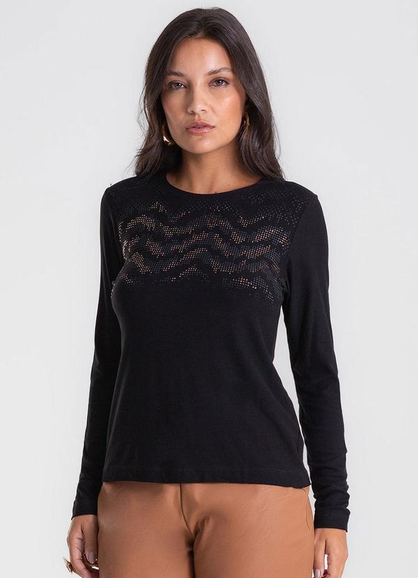 Blusa Manga Longa com Estampa Preto