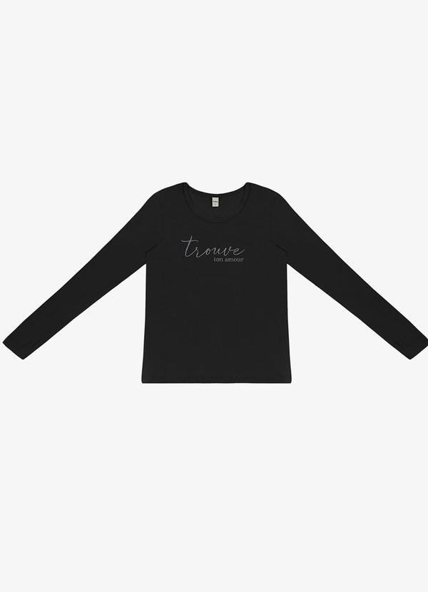 Blusa Manga Longa com Estampa Preto