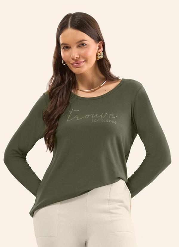 Blusa Manga Longa com Estampa Verde