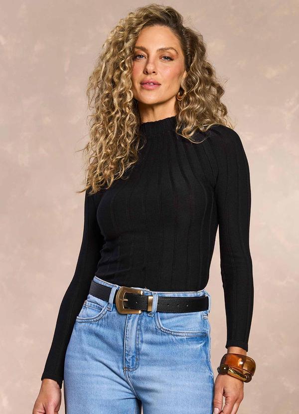 Blusa Manga Longa com Gola Média Preto