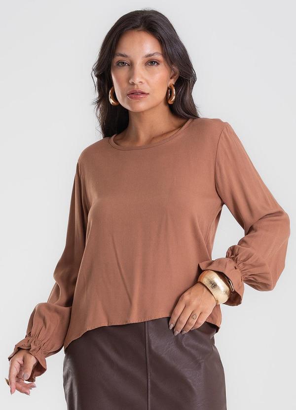 Blusa Manga Longa com Lastex Marrom