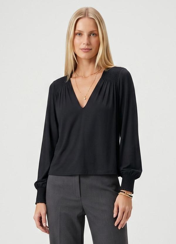 Blusa Manga Longa com Lastex Preto
