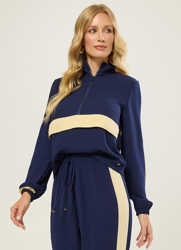 Blusa Manga Longa com Recortes Legion Blue