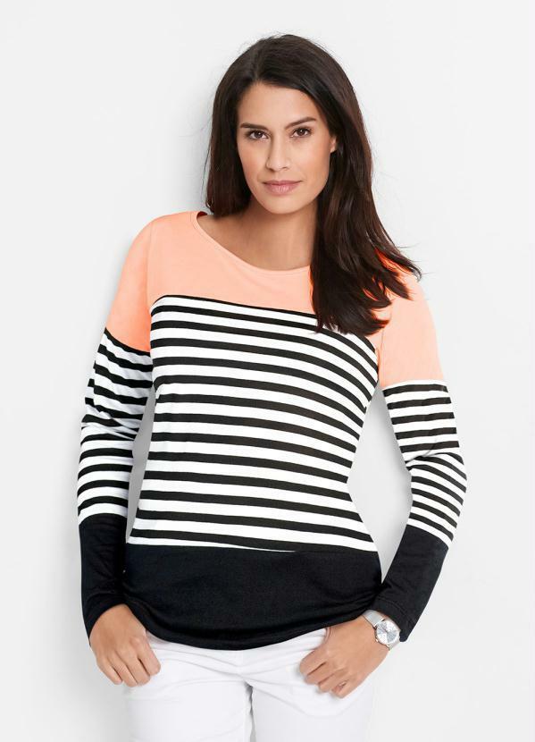 Blusa Manga Longa Coral/Preto