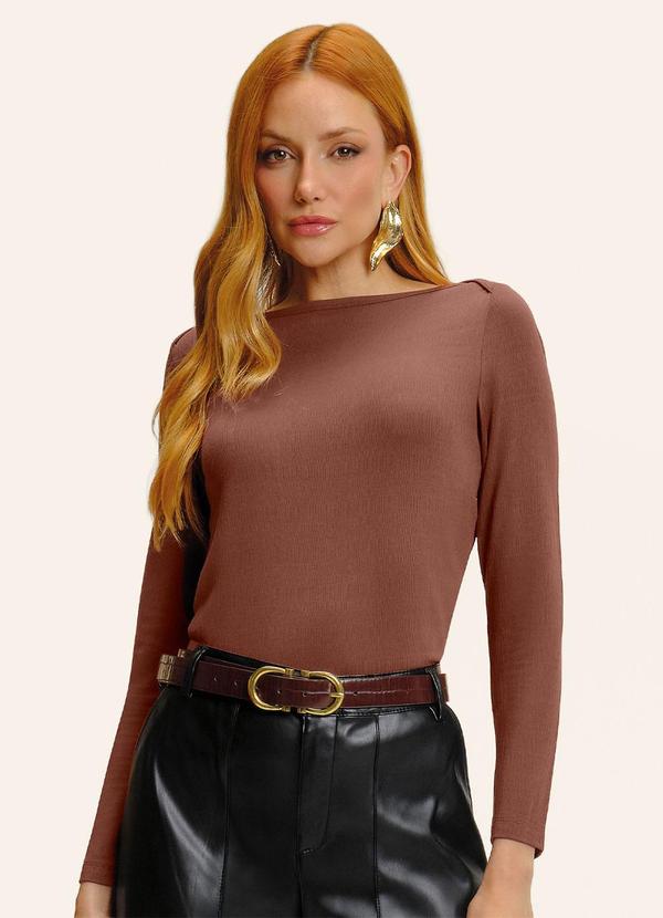 Blusa Manga Longa Decote Canoa Marrom