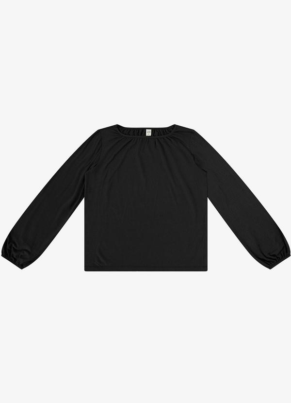 Blusa Manga Longa Decote Canoa Preto