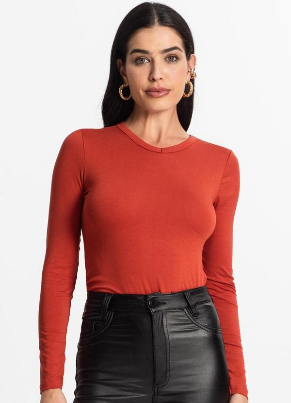 Blusa Manga Longa Decote V Básica Laranja