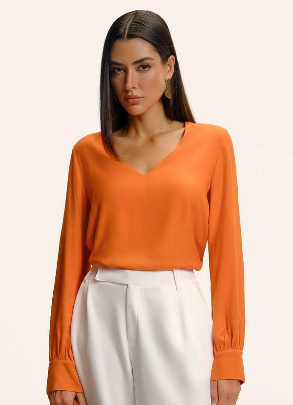 Blusa Manga Longa Decote V Laranja