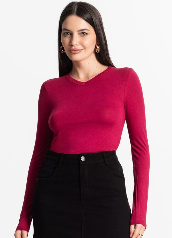 Blusa Manga Longa Decote V Vermelho