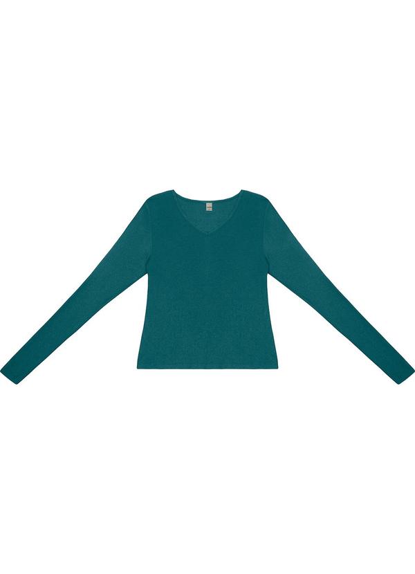 Blusa Manga Longa Decote V Verde