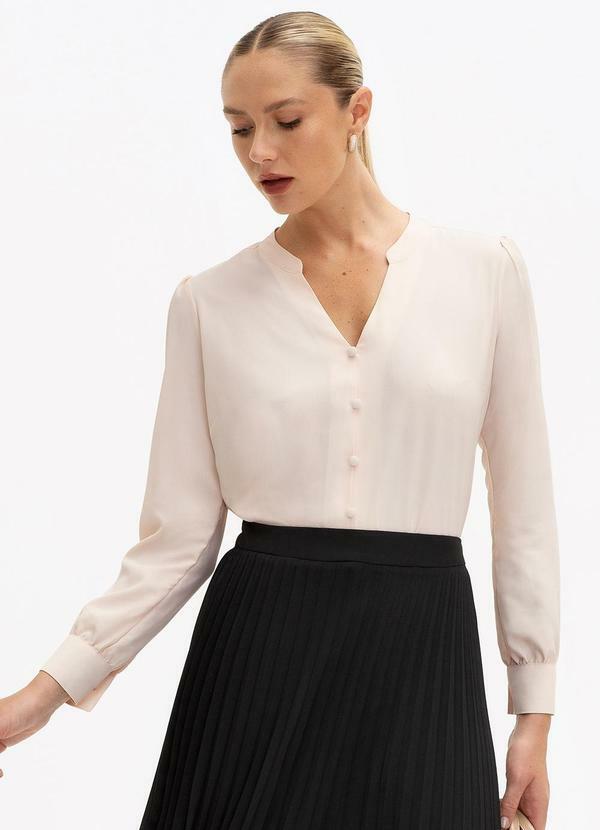 Vista 2 Blusa Manga Longa em Crepe Adriana Bege Principessa Principessa