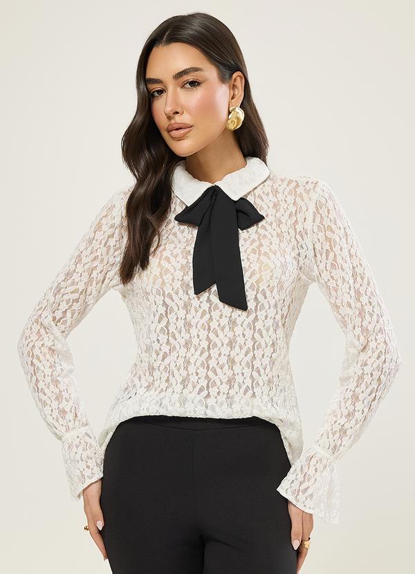 Blusa Manga Longa em Renda Off White