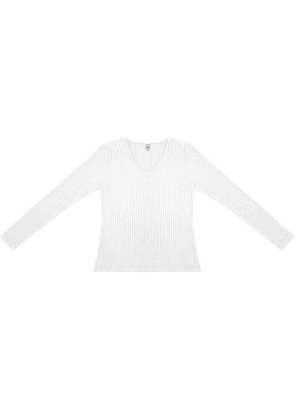 Blusa Manga Longa em Ribana Canelada Branco