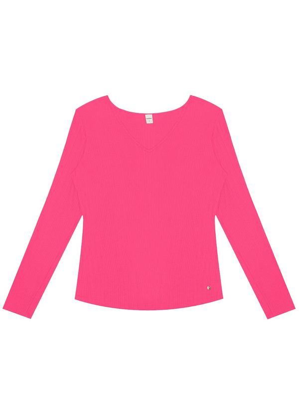 Blusa Manga Longa em Ribana Canelada Rosa
