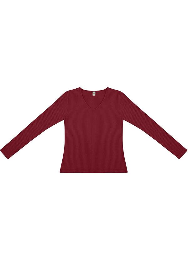 Blusa Manga Longa em Ribana Canelada Vermelho
