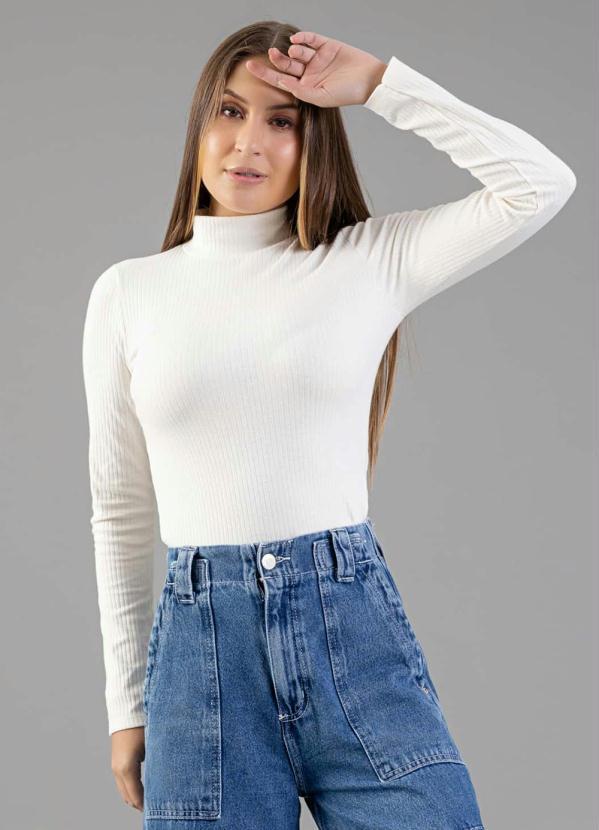 Blusa Manga Longa Gola Alta em Ribana Off White