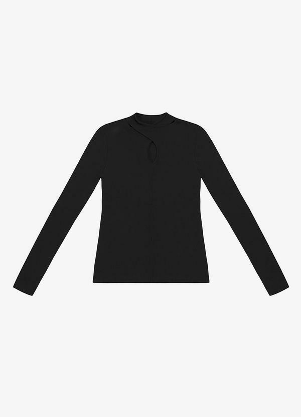 Blusa Manga Longa em Ribana Preto