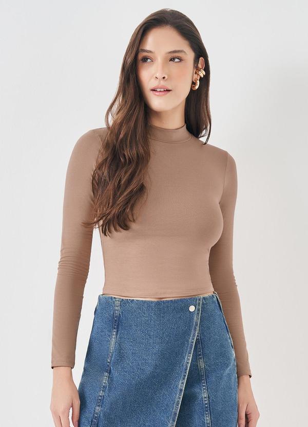 Blusa Manga Longa em Tricota Lurex Marrom