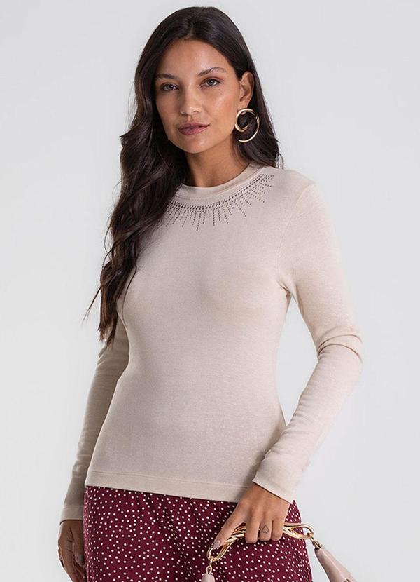 Blusa Manga Longa em Visco Tricot Bege