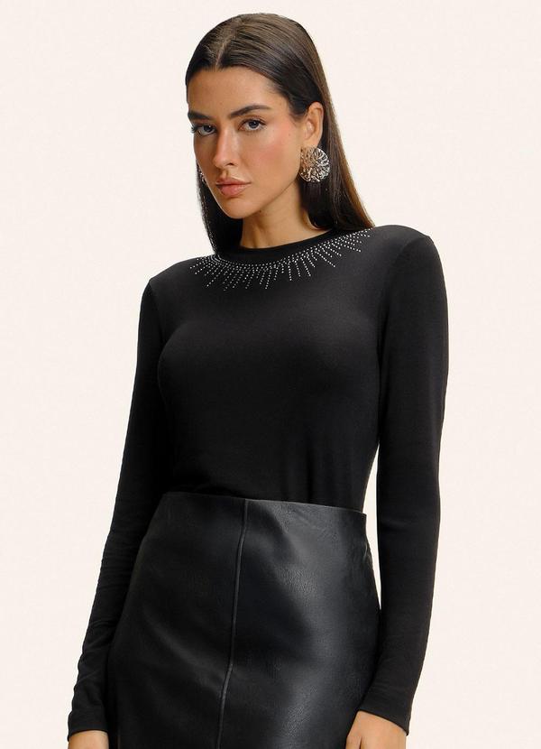Blusa Manga Longa em Visco Tricot Preto