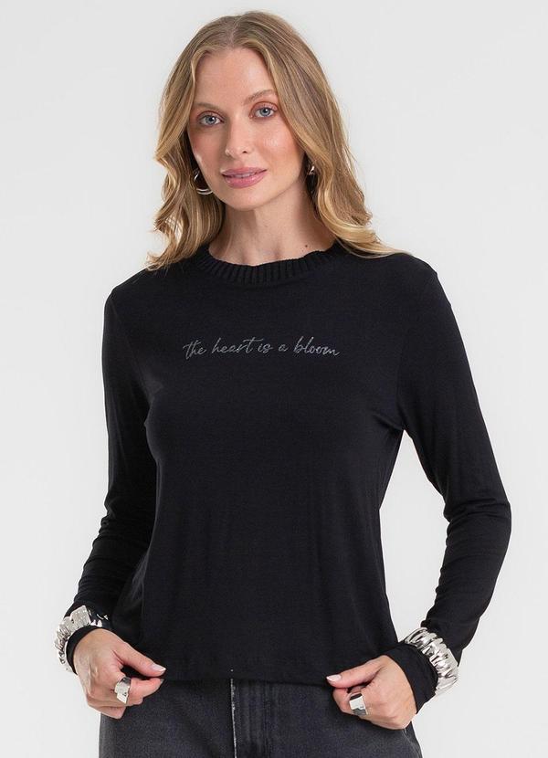 Blusa Manga Longa em Viscotorcion Preto