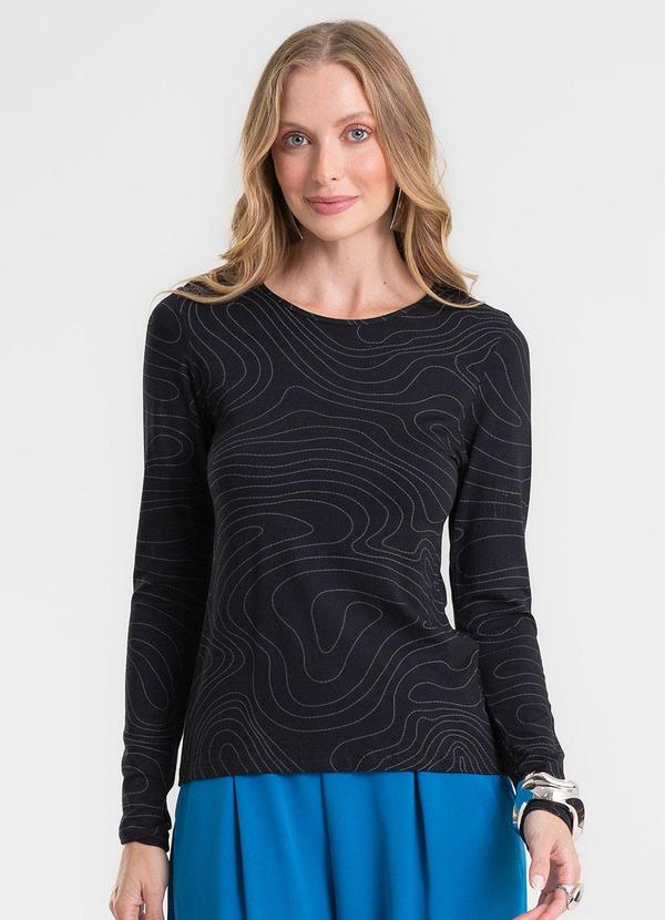 Blusa Manga Longa em Viscotorcion Preto