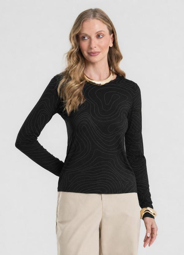 Blusa Manga Longa em Viscotorcion Preto